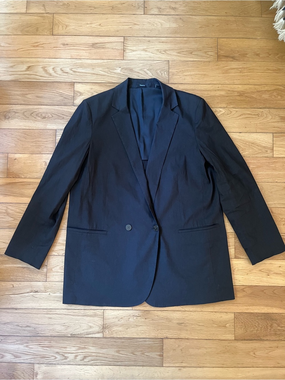 Theory Double-Breasted Boy Blazer Jacket in Eco Crunch Wash Black US 12/L